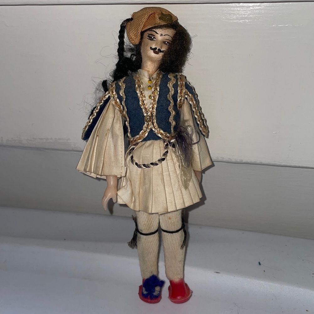 Vintage Greek souvenir Tsolias doll, a male Greek folk dancer